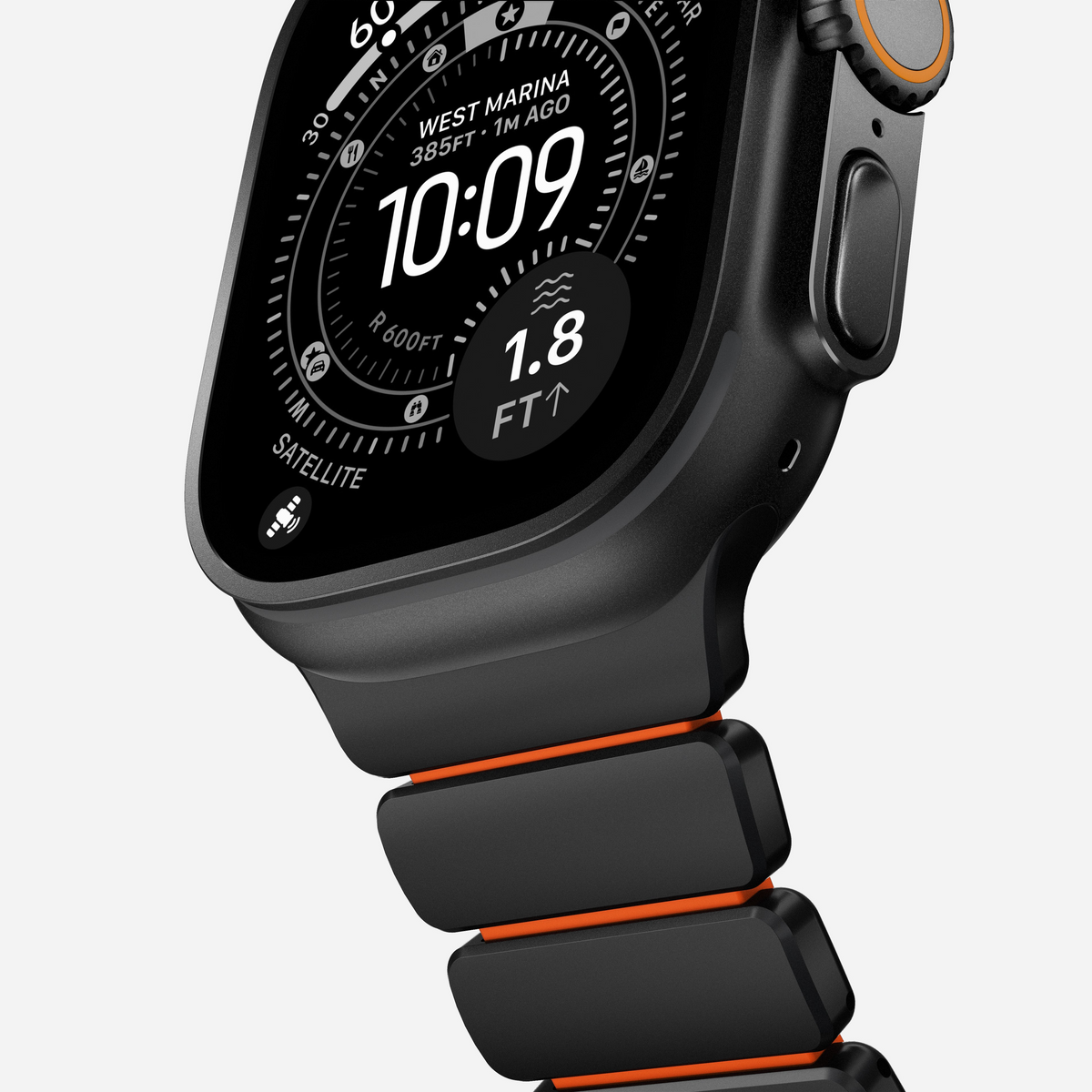 Nomad Stratos Titanium Apple Watch Ultra 1 - 3 / 42-49mm / Series 1-11 & SE - Black / Orange - Mac Addict