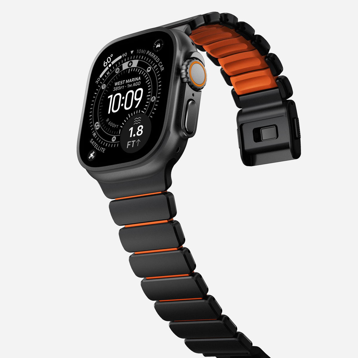 Nomad Stratos Titanium Apple Watch Ultra 1 - 3 / 42-49mm / Series 1-11 & SE - Black / Orange - Mac Addict