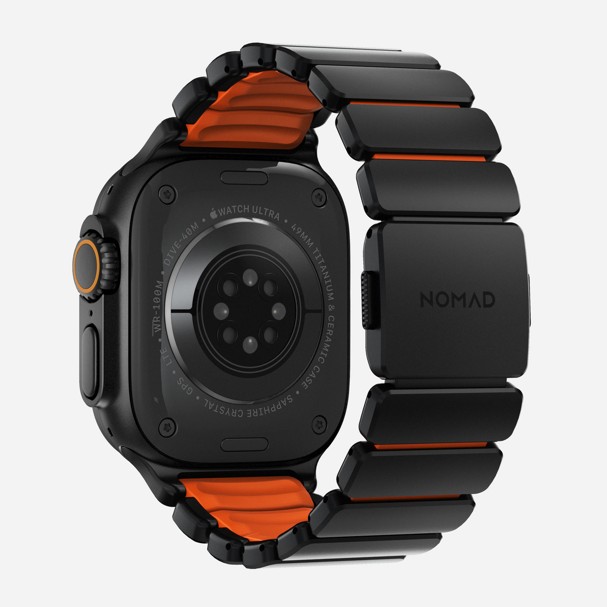 Nomad Stratos Titanium Apple Watch Ultra 1 - 3 / 42-49mm / Series 1-11 & SE - Black / Orange - Mac Addict