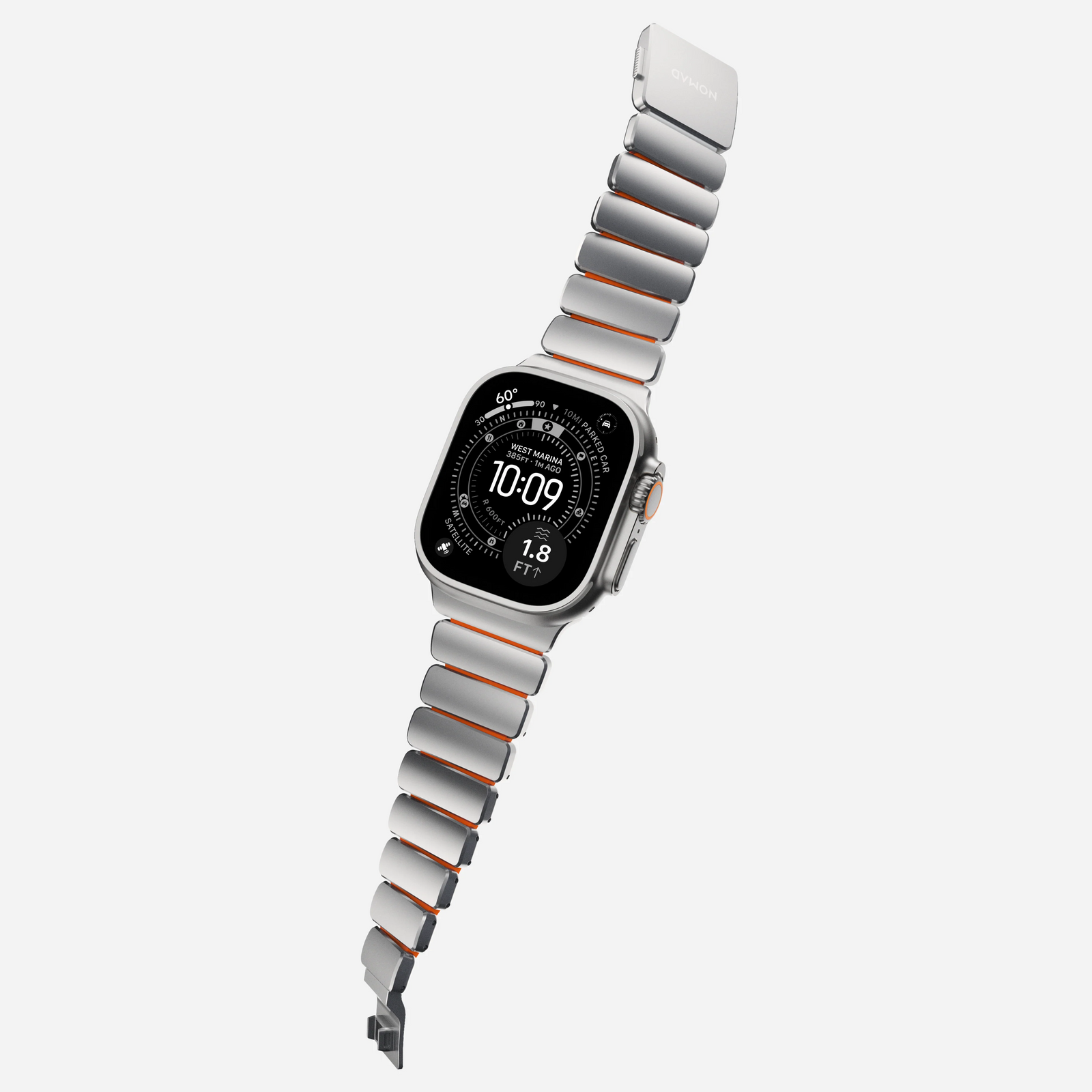 Nomad Stratos Titanium Apple Watch Ultra 1 - 3 / 42-49mm / Series 1-11 & SE - Natural / Orange - Mac Addict