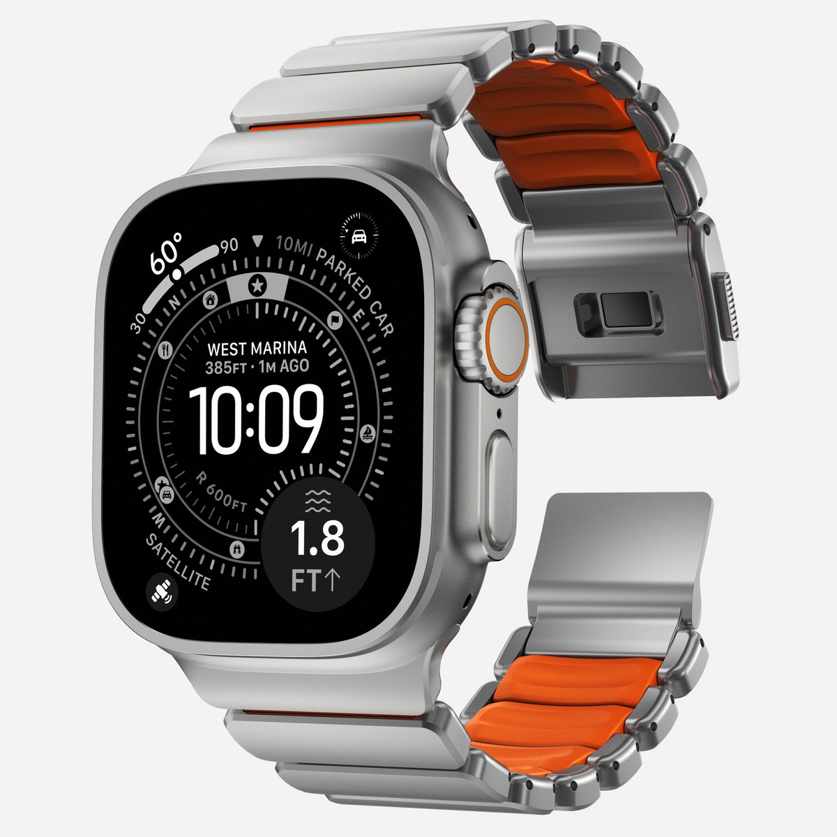 Nomad Stratos Titanium Apple Watch Ultra 1 - 3 / 42-49mm / Series 1-11 & SE - Natural / Orange - Mac Addict