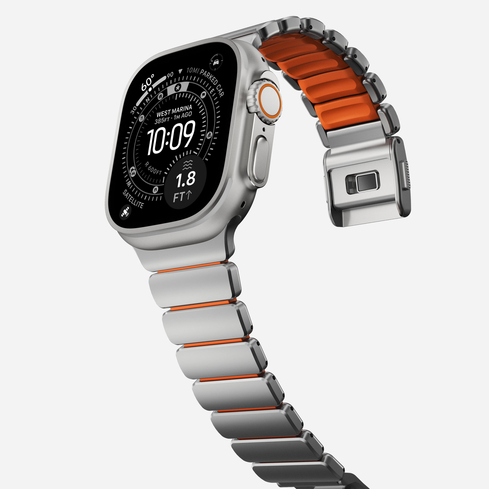 Nomad Stratos Titanium Apple Watch Ultra 1 - 3 / 42-49mm / Series 1-11 & SE - Natural / Orange - Mac Addict