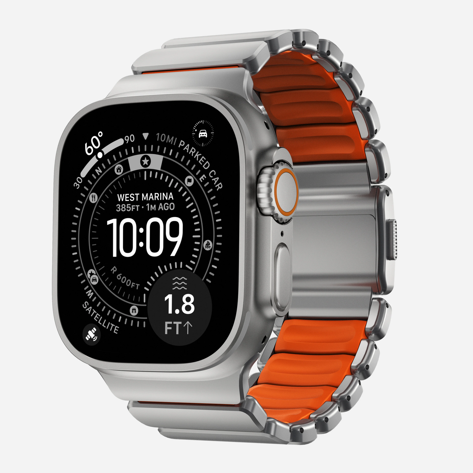 Nomad Stratos Titanium Apple Watch Ultra 1 - 3 / 42-49mm / Series 1-11 & SE - Natural / Orange - Mac Addict