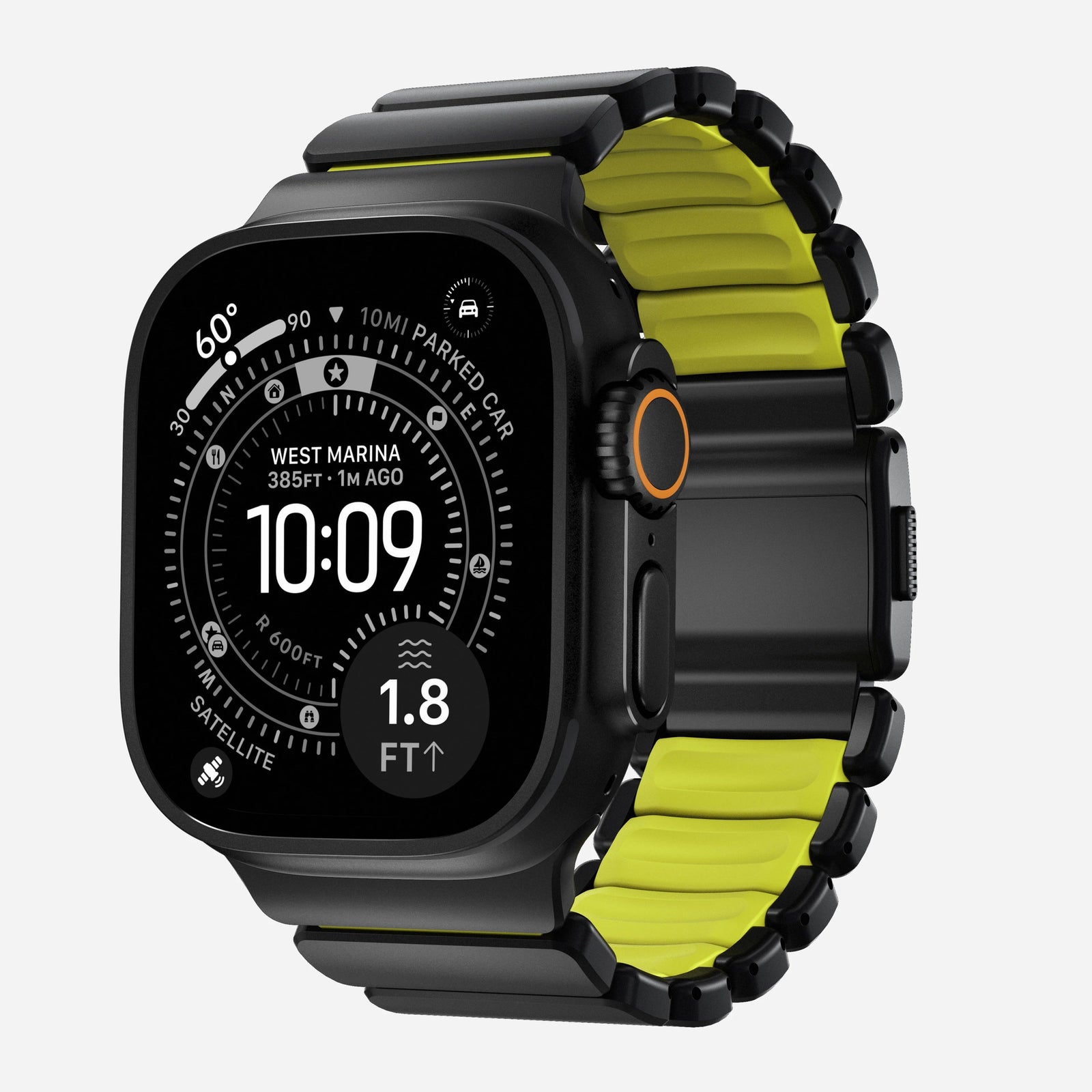 Nomad Stratos Titanium Apple Watch Ultra 1 - 3 / 42-49mm / Series 1-11 & SE - Black / Volt - Mac Addict