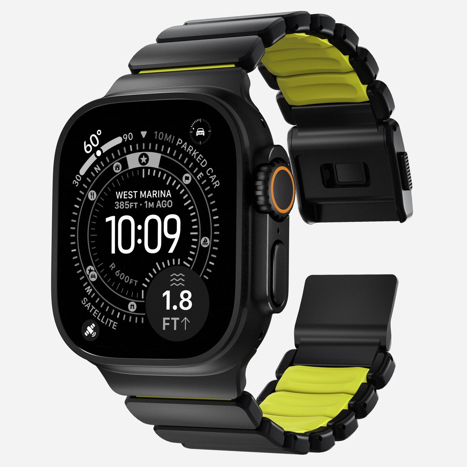 Nomad Stratos Titanium Apple Watch Ultra 1 - 3 / 42-49mm / Series 1-11 & SE - Black / Volt - Mac Addict