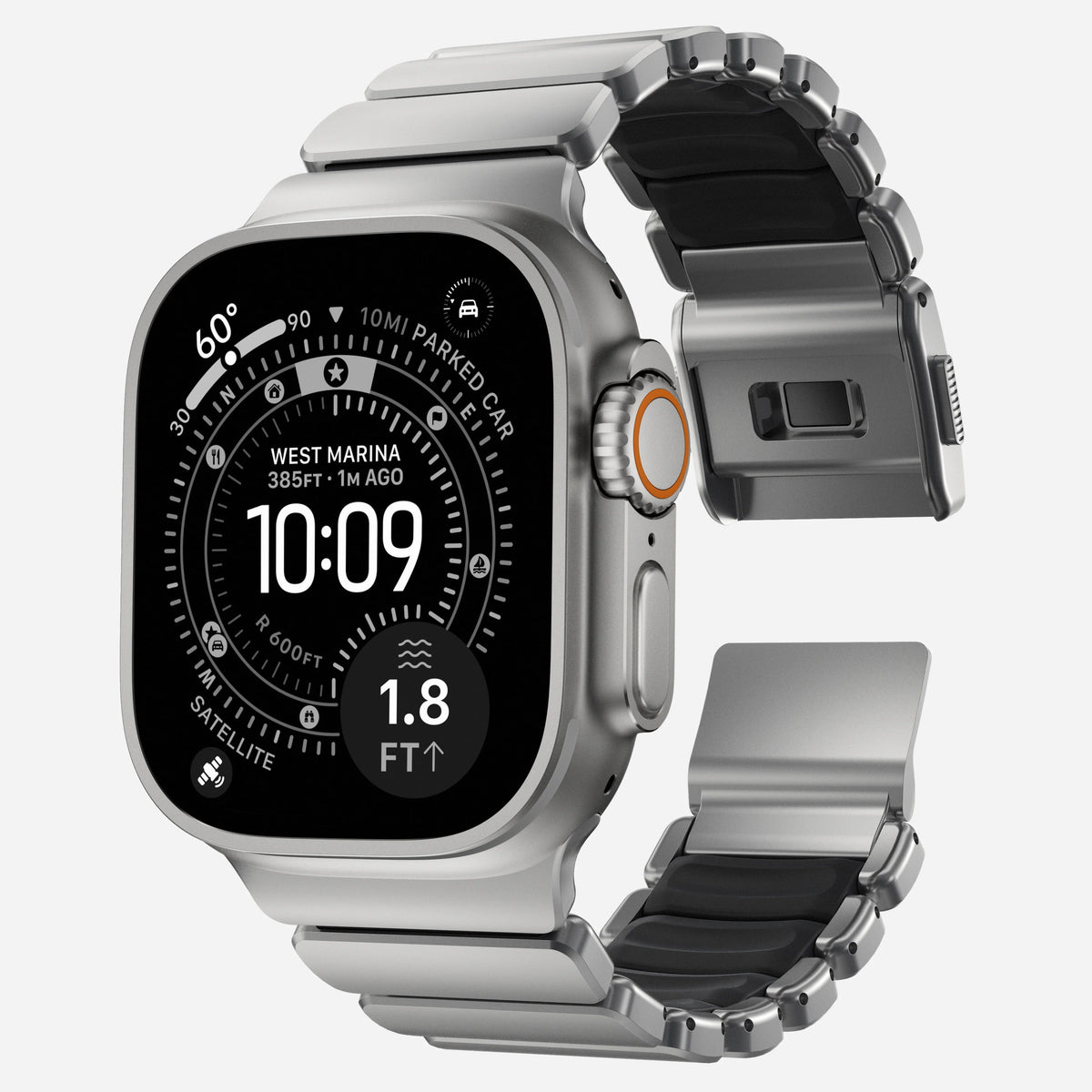 Nomad Stratos Titanium Apple Watch Ultra 1 - 3 / 42-49mm / Series 1-11 & SE - Natural Titanium / Black - Mac Addict
