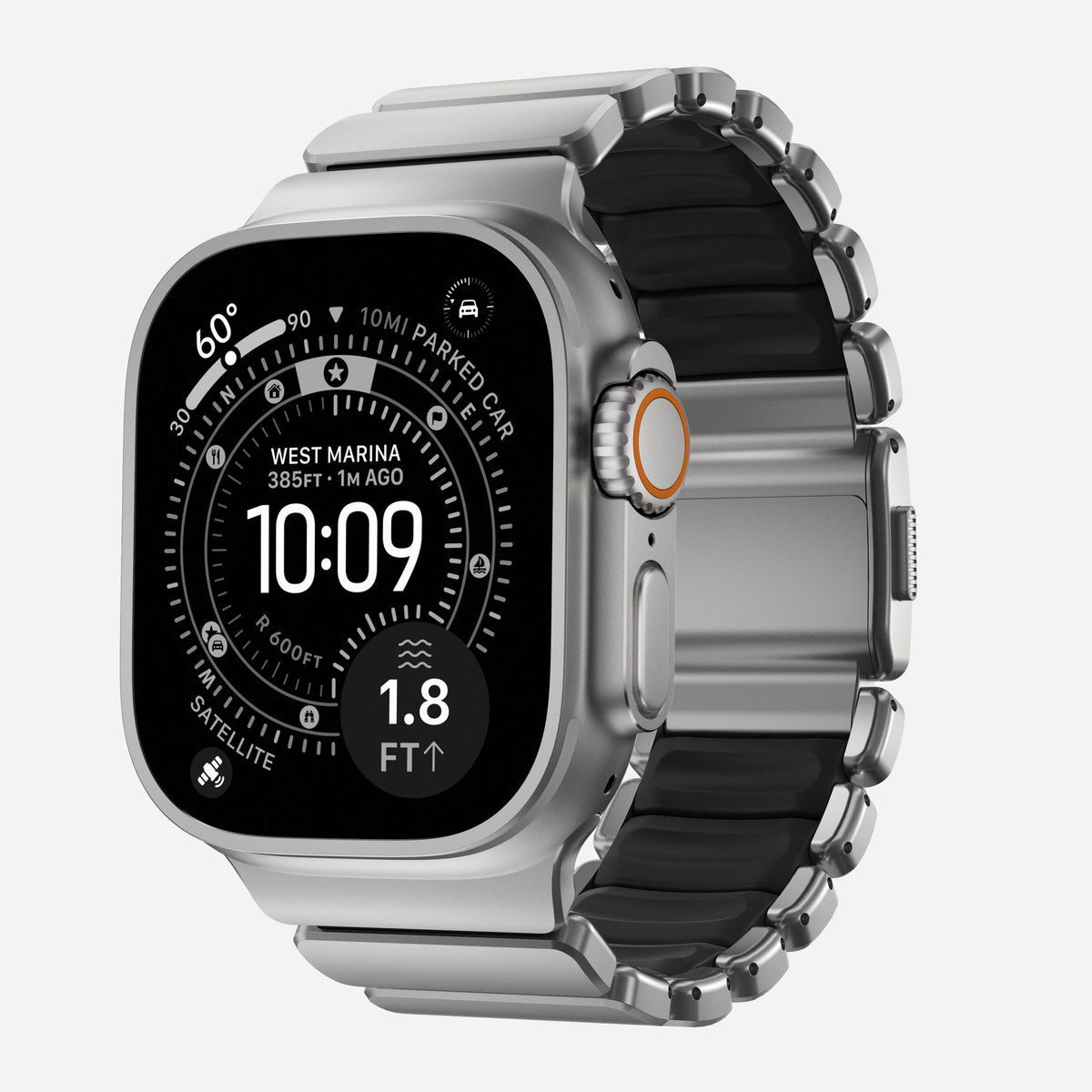 Nomad Stratos Titanium Apple Watch Ultra 1 - 3 / 42-49mm / Series 1-11 &amp; SE - Natural Titanium / Black - Mac Addict