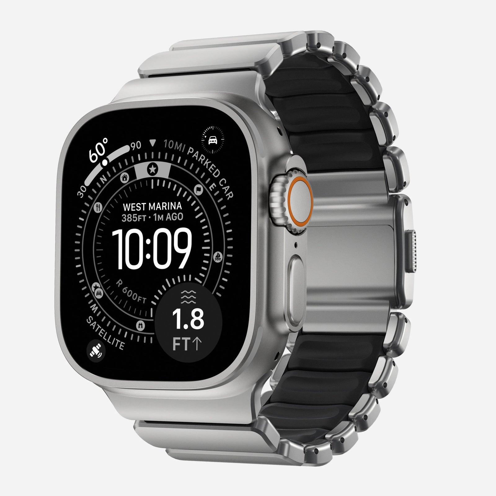 Nomad Stratos Titanium Apple Watch Ultra 1 - 3 / 42-49mm / Series 1-11 & SE - Natural Titanium / Black - Mac Addict