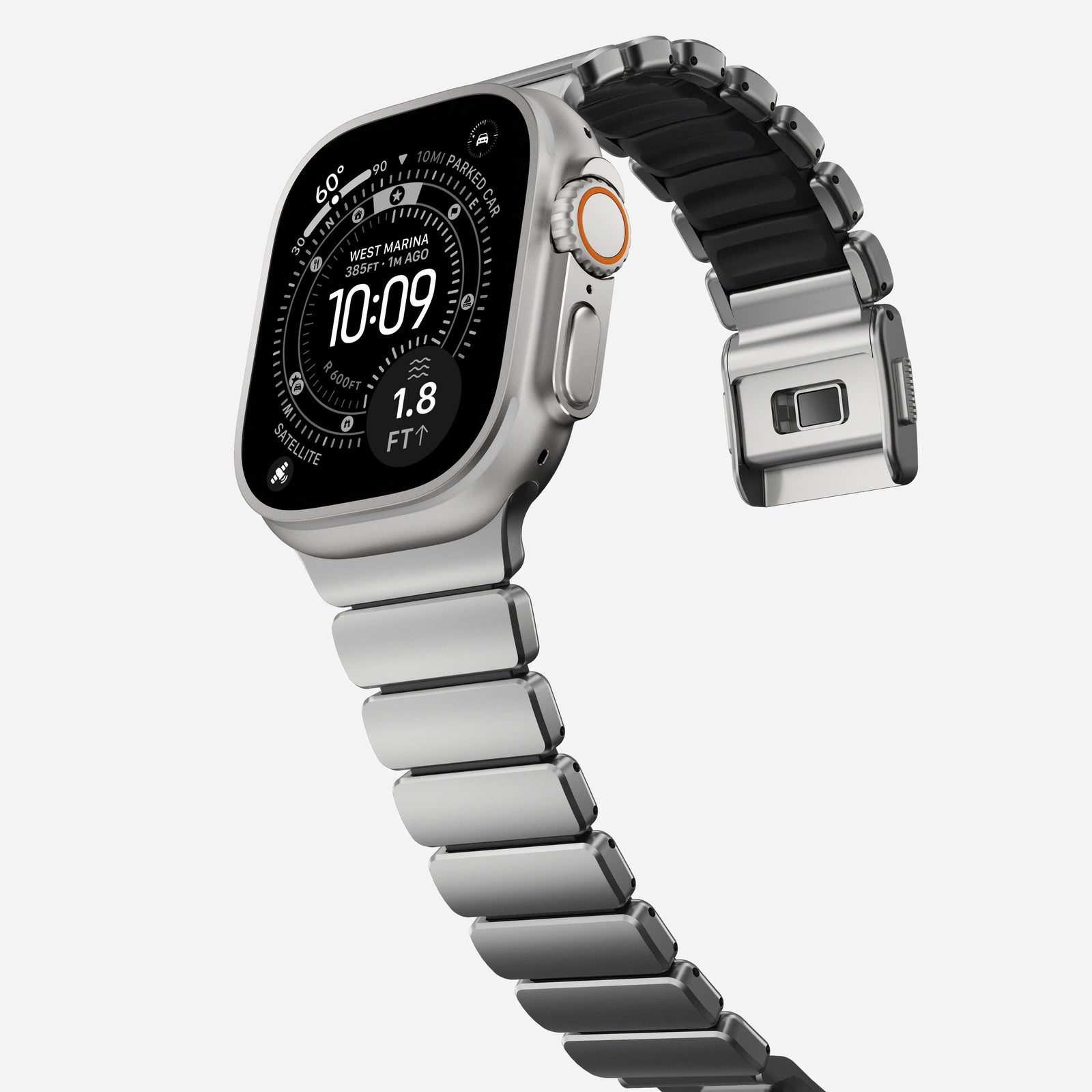 Nomad Stratos Titanium Apple Watch Ultra 1 - 3 / 42-49mm / Series 1-11 & SE - Natural Titanium / Black - Mac Addict