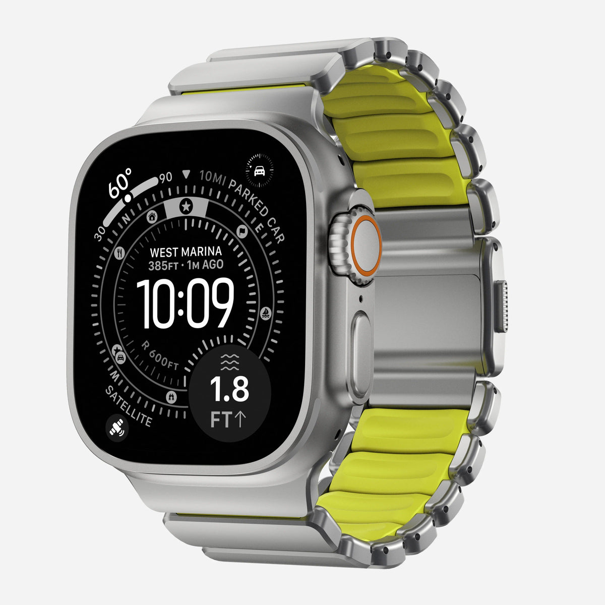Nomad Stratos Titanium Apple Watch Ultra 1 - 3 / 42-49mm / Series 1-11 &amp; SE - Natural / Volt - Mac Addict