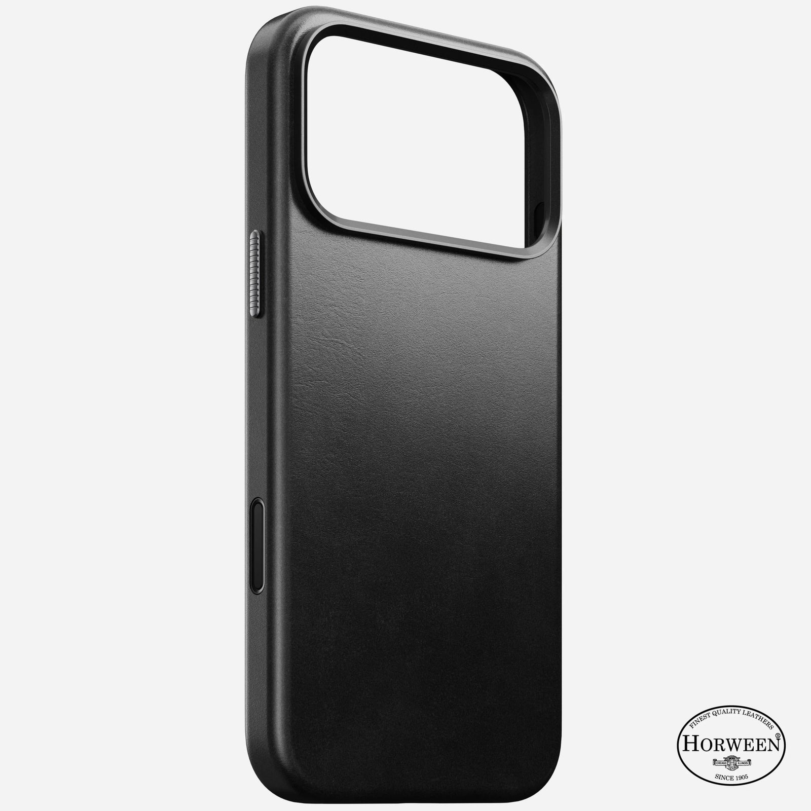 nomad horween case for iphone 17 pro black buttons detail