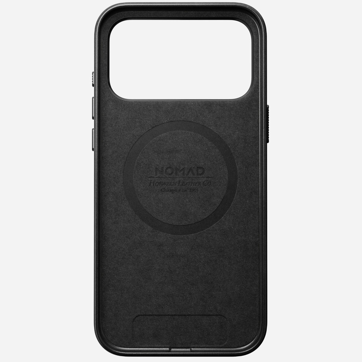 nomad horween case for iphone 17 pro max black leather grain closeup