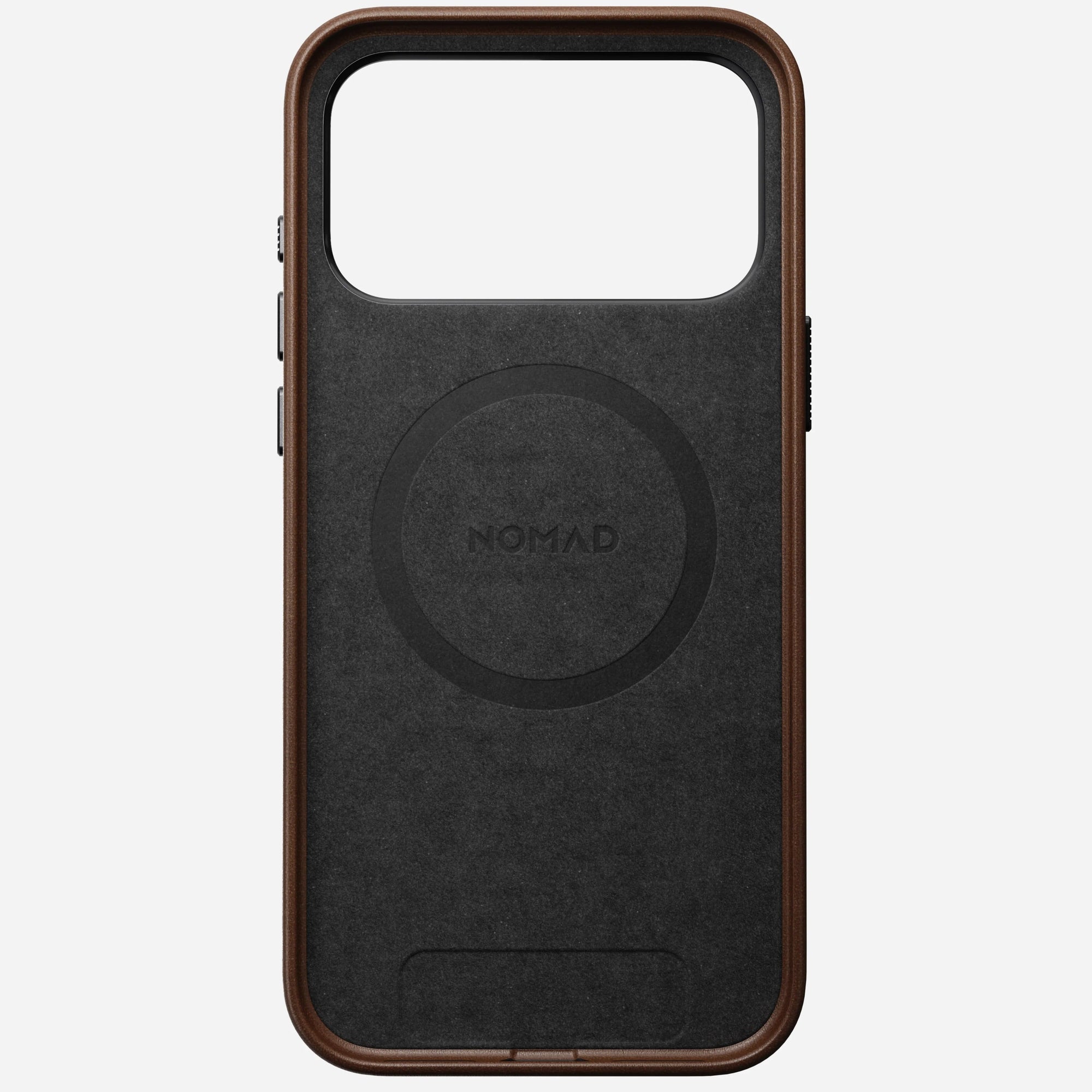 nomad leather case for iphone 17 pro brown in-hand photo