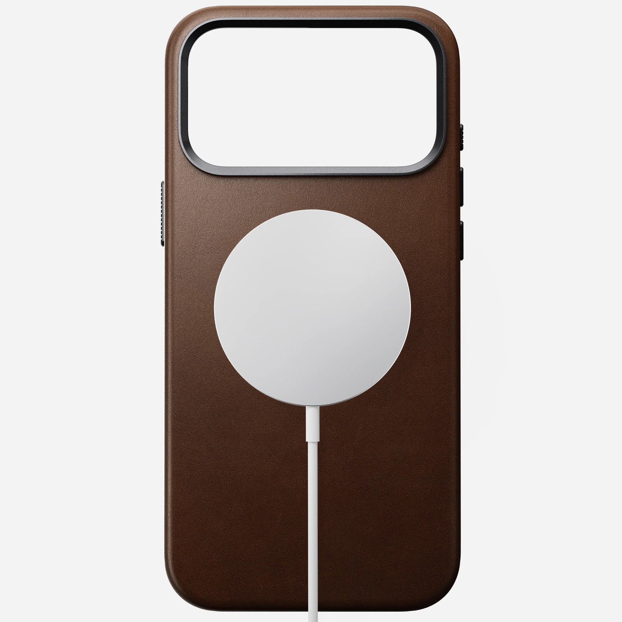 nomad leather case for iphone 17 pro brown leather grain closeup