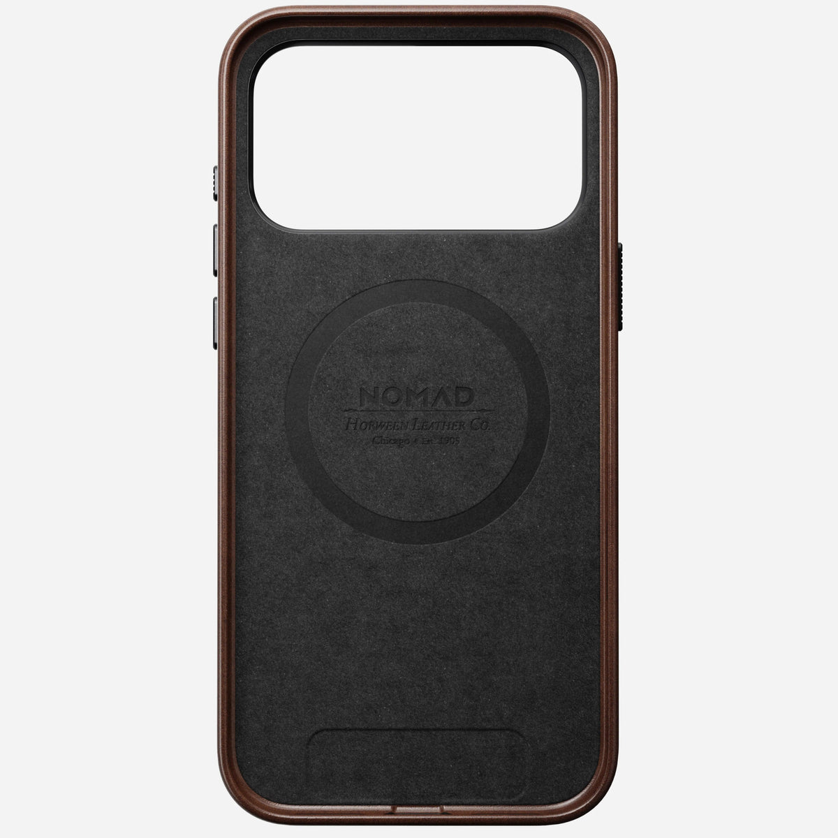 nomad horween case for iphone 17 pro max rustic brown leather grain closeup