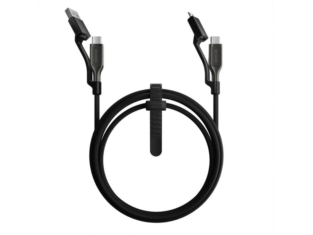 Nomad Universal Kevlar® USB-C Cable 1.5m – laid out with adapters