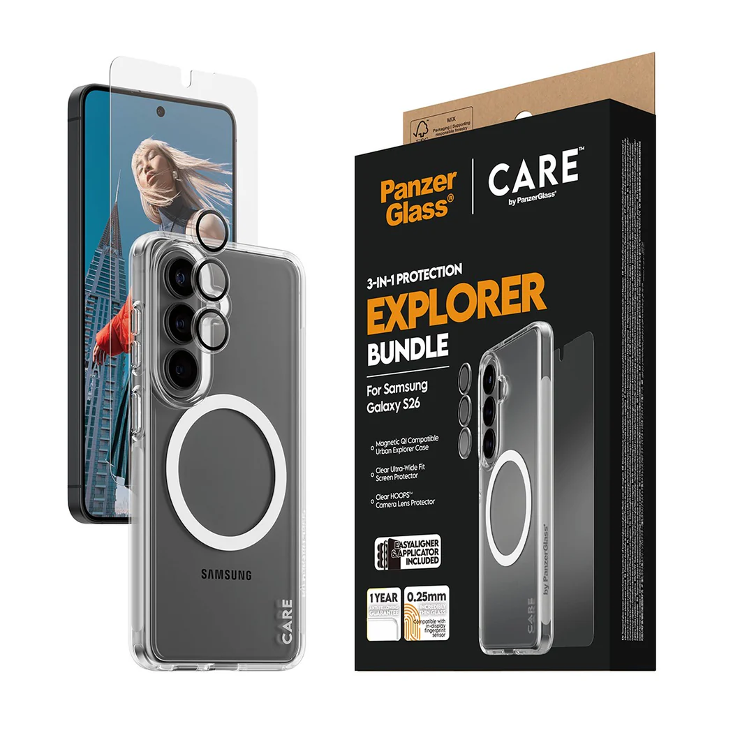 PanzerGlass CARE 3 in 1 Bundle for Samsung Galaxy S26 Standard - Clear