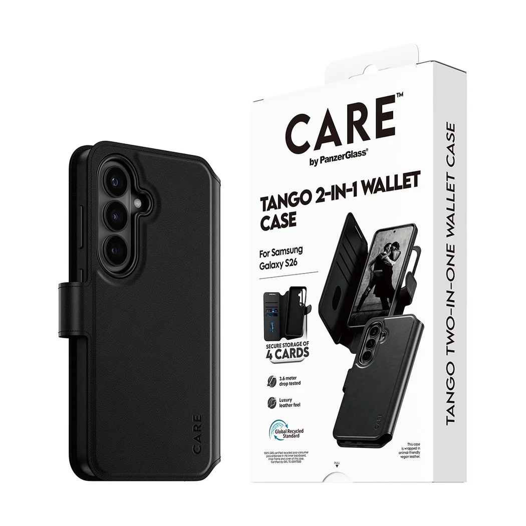PanzerGlass Care Tango 2 in 1 Wallet Magnets Case for Samsung Galaxy S26 Standard Black