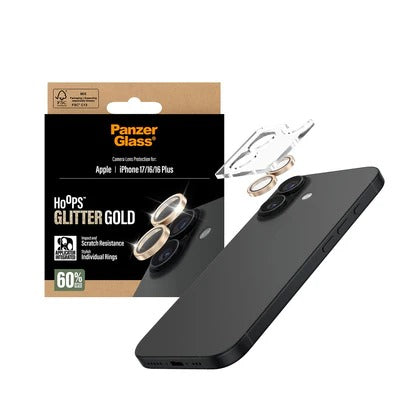 PanzerGlass Hoops® Lens Protector – iPhone 17 Standard / 16 / 16 Plus – Glitter Gold
