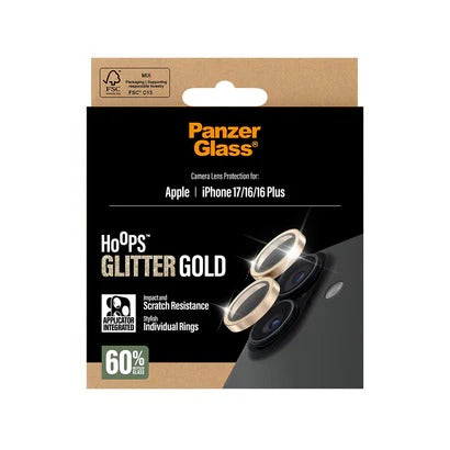 PanzerGlass Hoops® Lens Protector – iPhone 17 Standard / 16 / 16 Plus – Glitter Gold