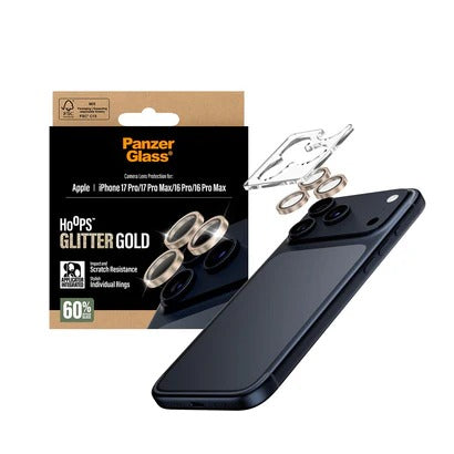 PanzerGlass Hoops® Lens Protector – iPhone 17 Pro / 17 Pro Max / 16 Pro / 16 Pro Max – Glitter Gold