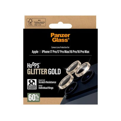 PanzerGlass Hoops® Lens Protector – iPhone 17 Pro / 17 Pro Max / 16 Pro / 16 Pro Max – Glitter Gold