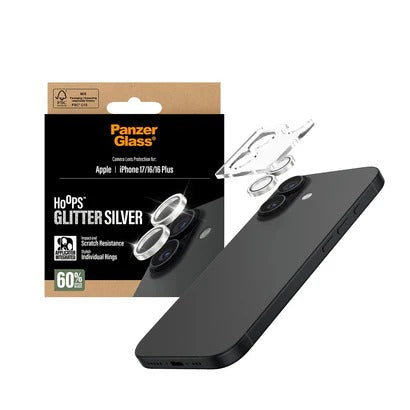 PanzerGlass Hoops® Lens Protector – iPhone 17 Standard / 16 / 16 Plus – Glitter Silver