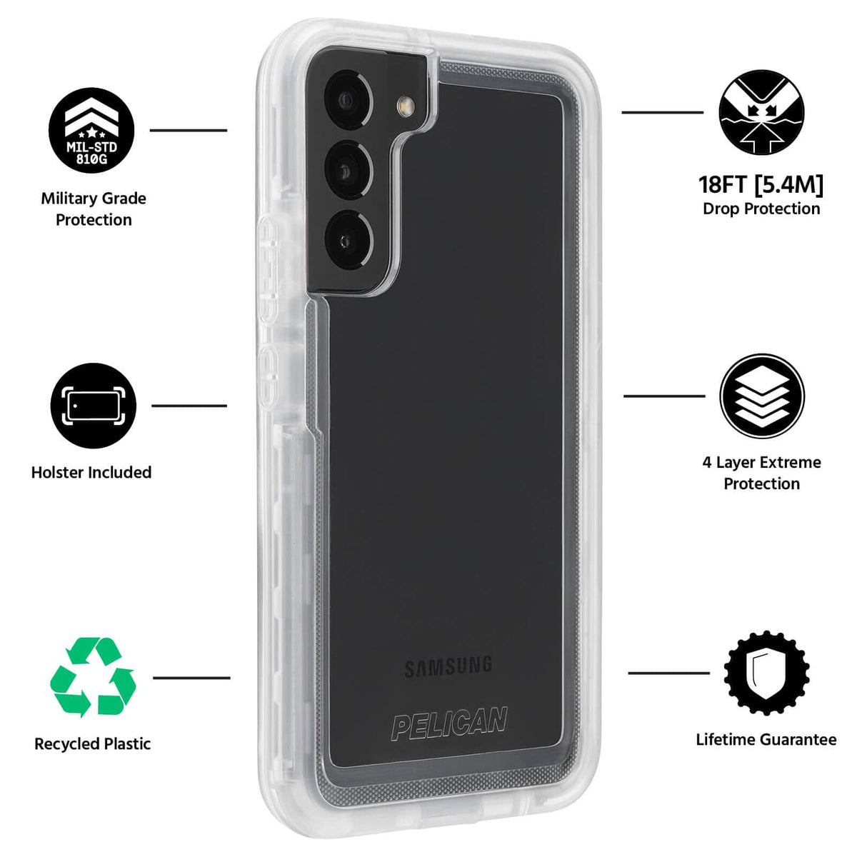 Pelican Voyager Rugged & Tough Case Samsung S22 Plus 6.6 (inc. Belt Clip) - Clear 4