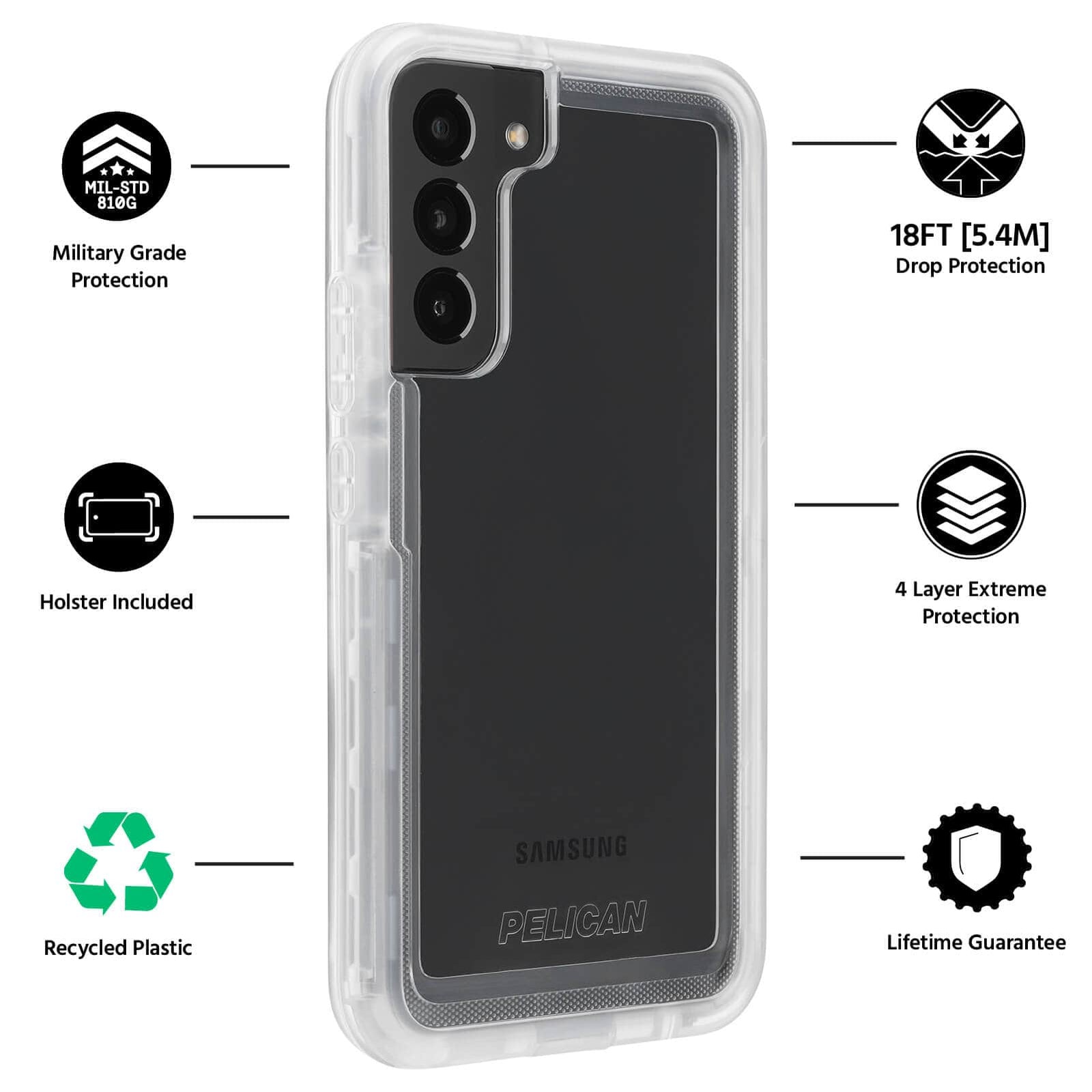 Pelican Voyager Rugged & Tough Case Samsung S22 Plus 6.6 (inc. Belt Clip) - Clear 4