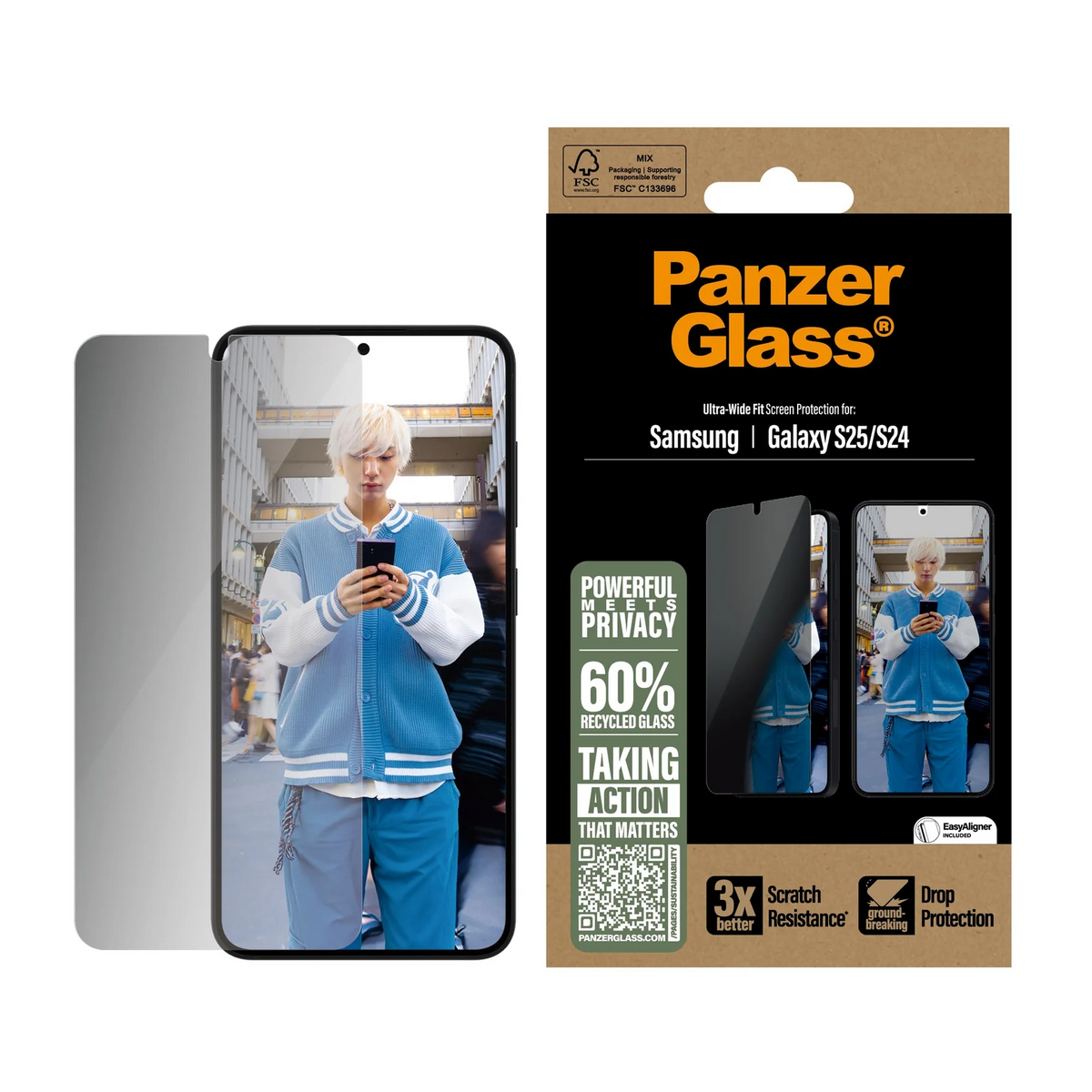 PanzerGlass UW Privacy Screen Guard Samsung S25 &amp; S24 Standard 6.2 - Tint