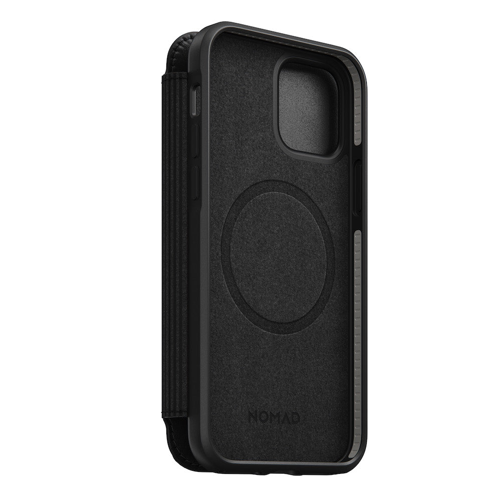 Nomad Rugged Leather Folio Case w/ Magsafe For iPhone 12/12 Pro - Black - Mac Addict