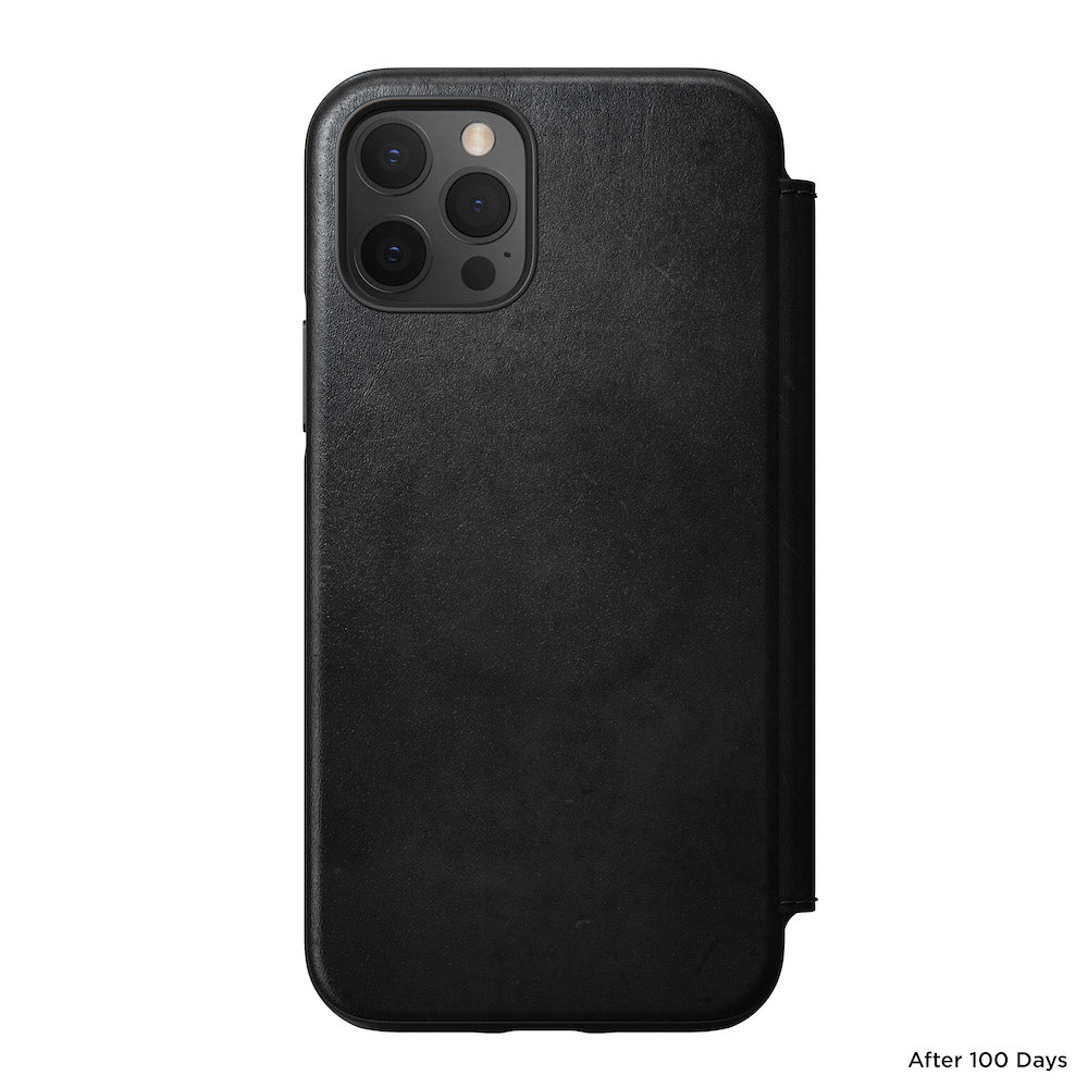 Nomad Rugged Leather Folio Case w/ Magsafe For iPhone 12/12 Pro - Black - Mac Addict