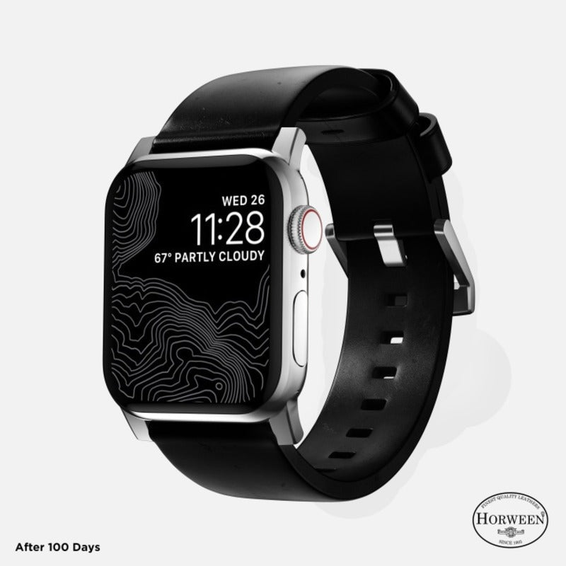 Nomad Modern Band 41mm Silver Hardware Leather Bracelet - Black
