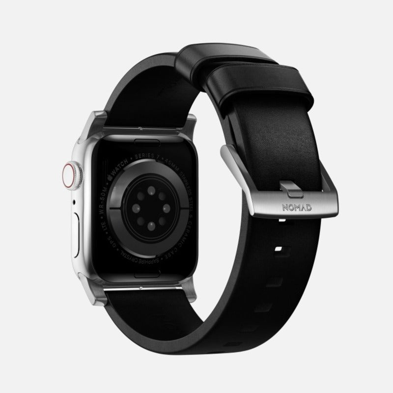 Nomad Modern Band 41mm Silver Hardware Leather Bracelet - Black
