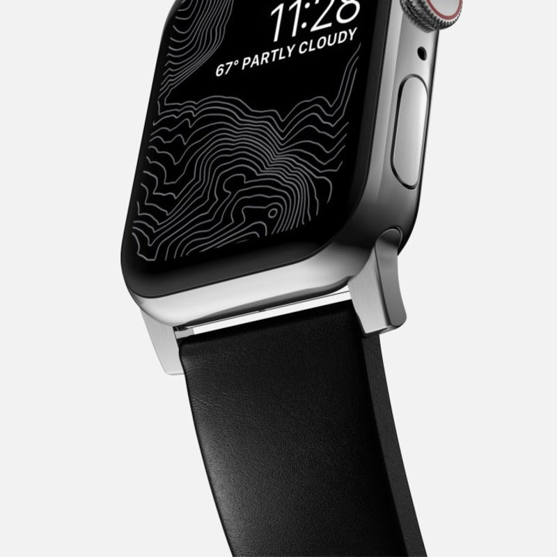 Nomad Modern Band 41mm Silver Hardware Leather Bracelet - Black
