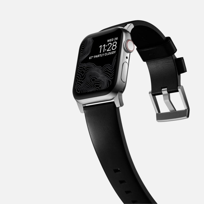 Nomad Modern Band 41mm Silver Hardware Leather Bracelet - Black