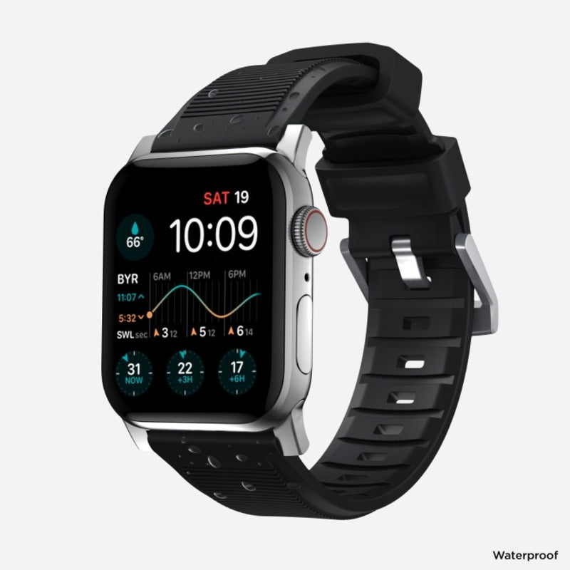 Nomad Rugged Band 41mm Silver Hardware FKM Rubber Bracelet - Black