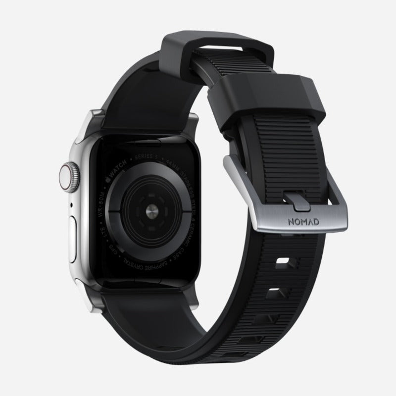 Nomad Rugged Band 41mm Silver Hardware FKM Rubber Bracelet - Black