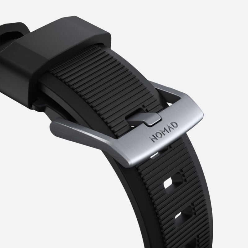 Nomad Rugged Band 41mm Silver Hardware FKM Rubber Bracelet - Black