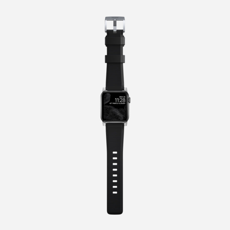 Nomad Rugged Band 41mm Silver Hardware FKM Rubber Bracelet - Black