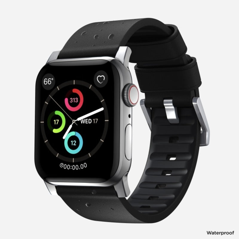 Nomad Active Band Pro 41mm Silver Hardware Leather Bracelet - Black