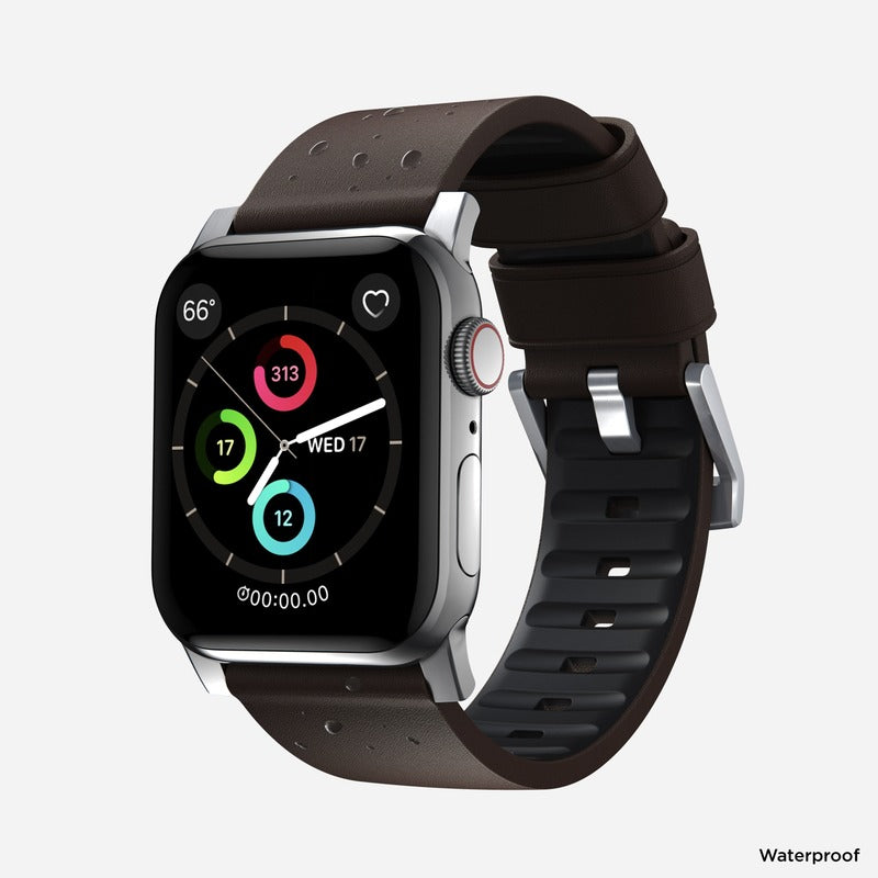 Nomad Active Band Pro 41mm Silver Hardware Leather Bracelet - Classic Brown
