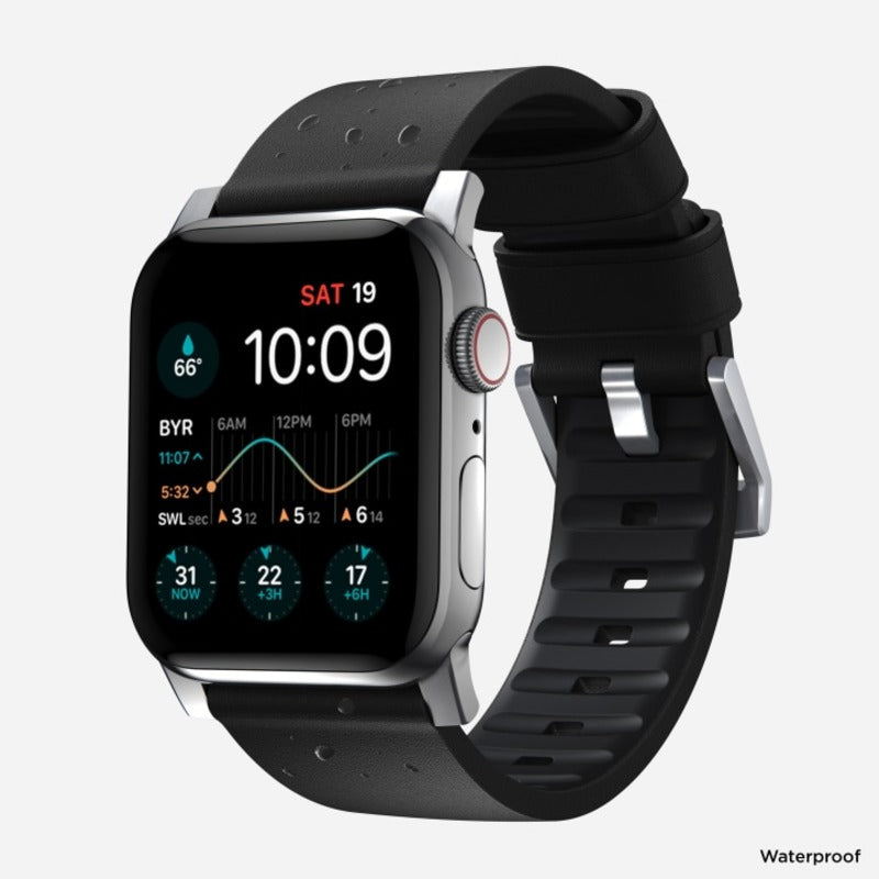 Nomad Active Band Pro 45mm Silver Hardware Leather Bracelet - Black