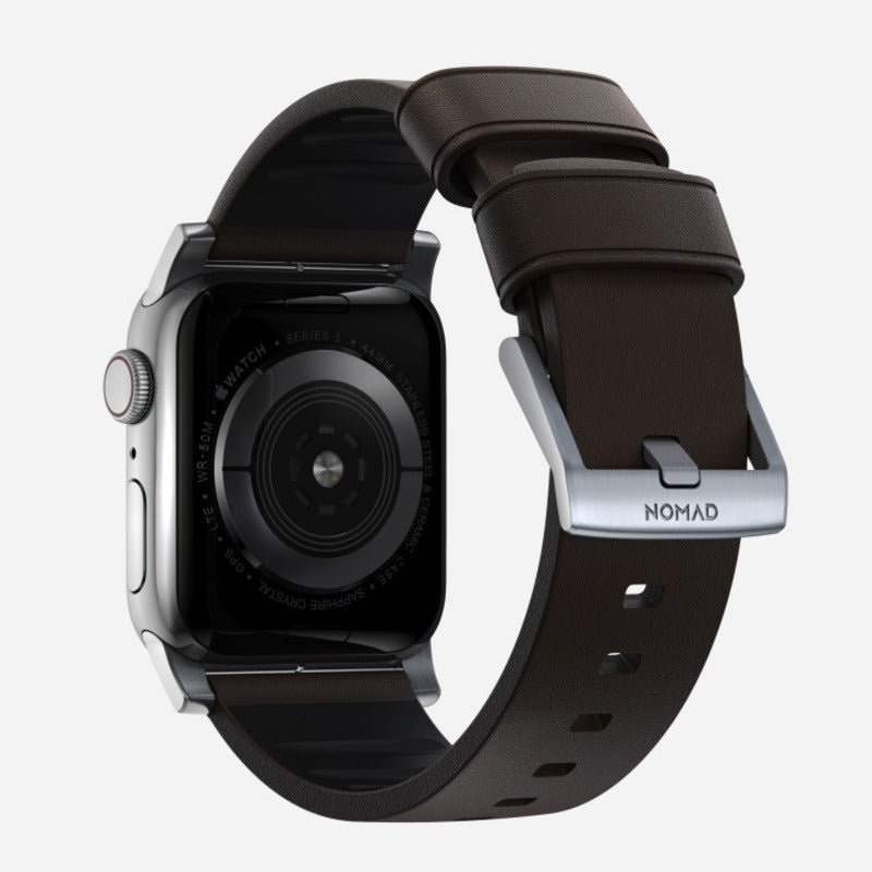 Nomad Active Band Pro 45mm Silver Hardware Leather Bracelet - Classic Brown