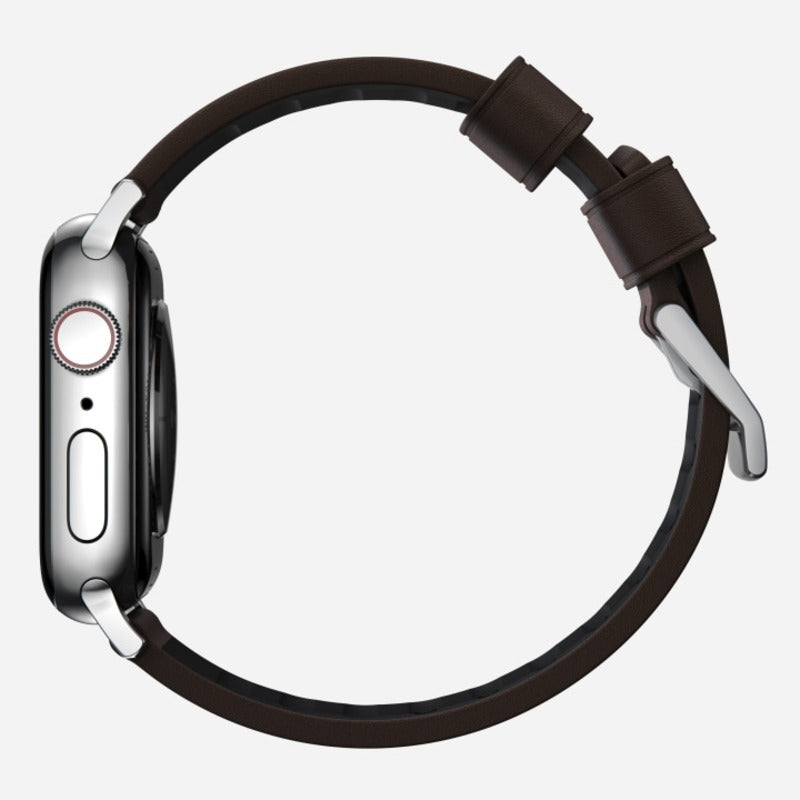 Nomad Active Band Pro 45mm Silver Hardware Leather Bracelet - Classic Brown