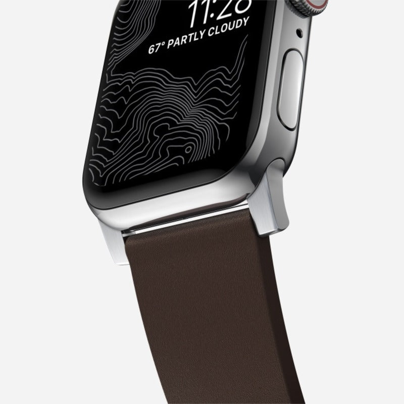 Nomad Active Band Pro 45mm Silver Hardware Leather Bracelet - Classic Brown