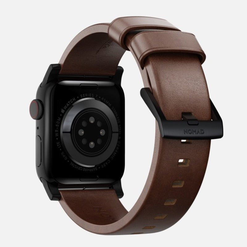 Nomad Modern Band 42/44/45/49mm Black Hardware Horween Leather Bracelet - Rustic Brown