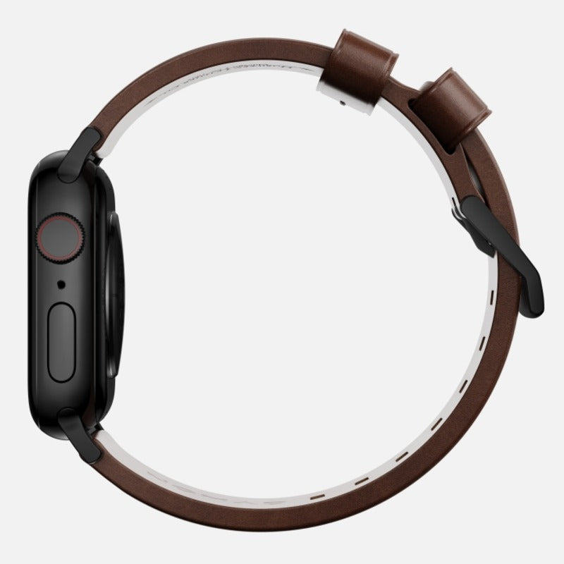 Nomad Modern Band 42/44/45/49mm Black Hardware Horween Leather Bracelet - Rustic Brown