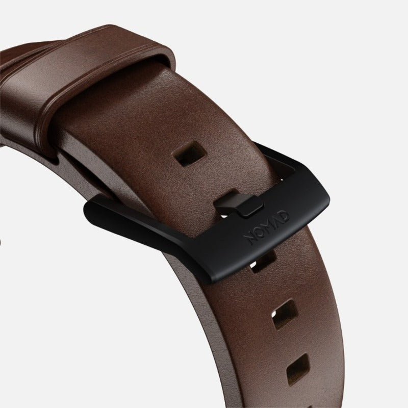 Nomad Modern Band 42/44/45/49mm Black Hardware Horween Leather Bracelet - Rustic Brown