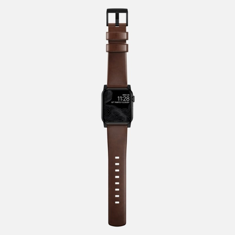 Nomad Modern Band 42/44/45/49mm Black Hardware Horween Leather Bracelet - Rustic Brown